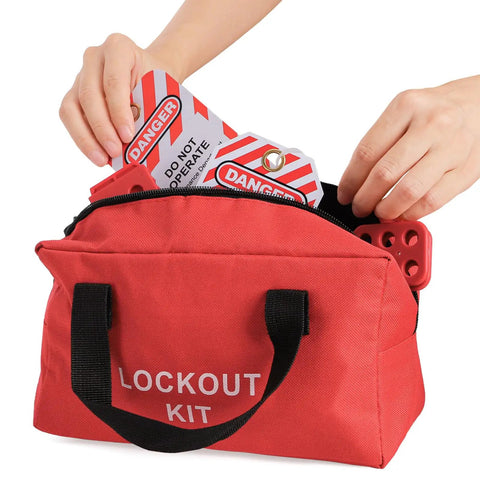 Heavy Duty Lockout Tagout Bag For Electrical Kits Large Capacity LOTO Carry Pouch 9 By 3.8 By 5 Inches Rugged Polyester Tote With Handles