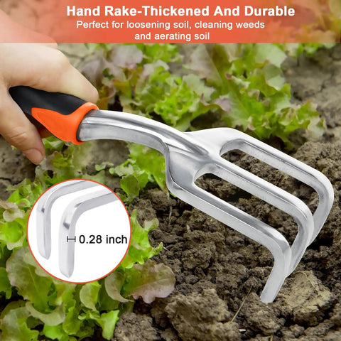 Heavy Duty Garden Tools Set 3 Piece With Ergonomic Handles Shovel Transplant Trowel And Hand Rake Aluminum Alloy Orange For Planting