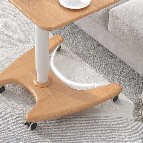 Close-up of a Real Slick Mobile Adjustable Standing Desk With Buttery Smooth Rollaway Casters, showcasing oak wood and ergonomic design.