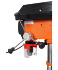 Close-up of 12 Inch Benchtop Drill Press With Laser And Digital Readout Pro Grade Variable Speed handle mechanism.