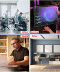 Collage image showing office workspace, gaming setup, home office, and other setup for various uses of Giant XXL Waterproof Gaming Mouse Pad