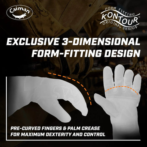 Split Deerskin Welding Gloves For MIG And Stick with form-fitting design, 21 inch length, black gold X Large shown in illustration