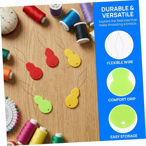 Gourd Shaped Needle Threader Tool Kit For Embroidery And Sewing, 100pc Plastic And Metal Threading Aids, Quick Threading Needle Tool For Home And Travel, Smooth Thread Insertion And Effortless Stitching, assorted threaders on wooden table