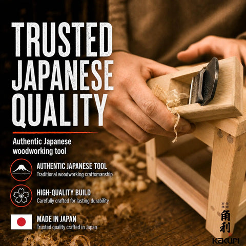 Top Shelf Japanese Kanna Block Plane in use, showcasing laminated bamboo body and steel blade for fine carpentry.