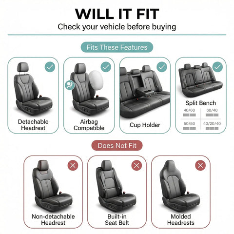 Full Set Cloth Car Seat Covers With Universal Fit For Front Seats And Split Rear Bench, Airbag Compatible And Easy Clean