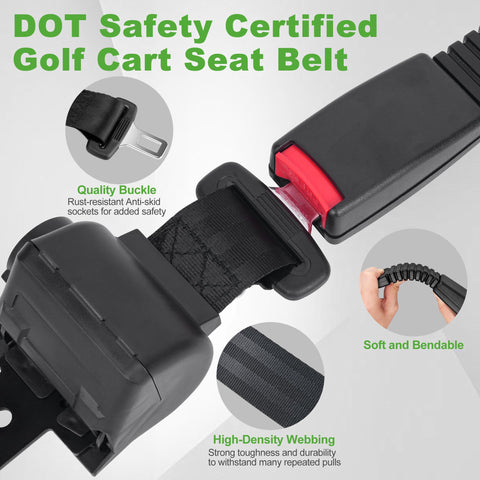 Close-up of Universal Golf Cart Seat Belts Set Of 2 With 42 Inch Retractable Length highlighting buckle and webbing features.