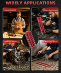 Collage showing various uses of Handy Thread Gauge Kit With 22 SAE And 18 Metric Thread Sizes, 26 Drill Bit Gauges in repairs
