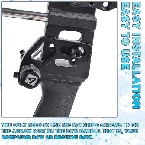 Close-up of Dual Use Arrow Rest For Compound And Recurve Bows, Lightweight Metal Arrow Launcher with installation instructions.