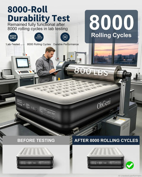 Queen Air Mattress With Built In Pump And 18 Inch Raised Design Inflatable Blow Up Bed under 8000-roll durability test