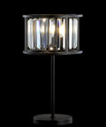 Oil Rubbed Bronze Two Light Metal And Crystal Table Lamp With Traditional Geometric Bedside Design For Living Room Or Bedroom, Linear Crystals, LED Bulbs Included, 21.5 Inch Tall, lit view.