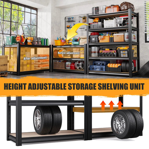 Heavy Duty Garage Shelving Unit With 2050 Lb Capacity, Industrial Grade Steel, Metal Adjustable Storage Rack For Basement Pantry Kitchen And Warehouse, 71 Inch Tall Black with adjustable shelves