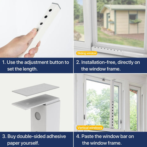 Adjustable Window Security Bars White 1 Piece Fits 9.8 to 16.7 Inch Easy Install Kid and Pet Safe Home Security Grille in use