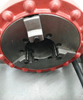 Close-up of the auto die head on Built Tough Electric Pipe Threader Machine for 1/2 to 3 inch steel tubing.
