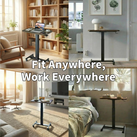Rollin Laptop Standing Desk With Adjustable Height On Wheels Mobile T Base With Locking Casters near bed and sofa in home