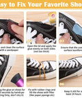 Step-by-step image showing use of Waterproof Shoe Glue Kit For Sole Repair With Slow Drying Adhesive For Sneakers Boots Leather Bags And Heels Fix