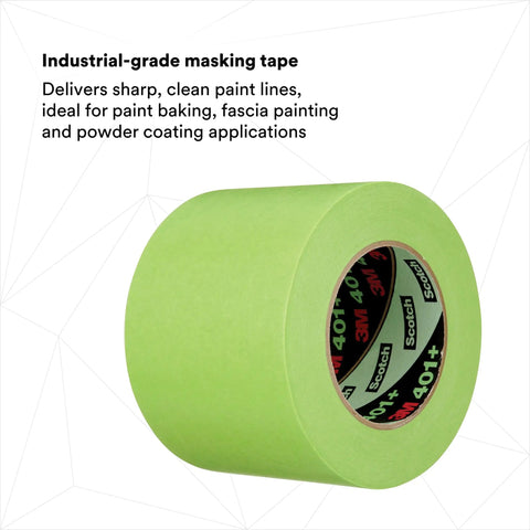 High Performance Green Masking Tape 401 Plus For Clean Paint Lines, Superior Adhesion, 72 Mm By 55 M roll, angled view