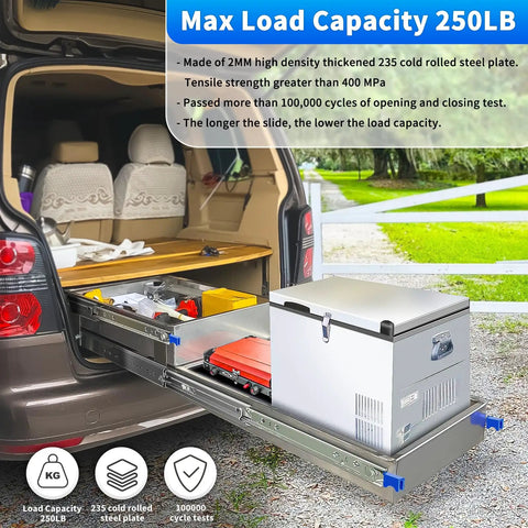 Heavy Duty Drawer Slides With Lock 250 LB Capacity Built Tough Full Extension Ball Bearing Rails Side Mount 22 Inch Fits 18 To 40 Inch Lengths For Cabinets RVs Trucks Vending Machines installed on RV cargo drawer