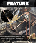 Three Sixteenth Inch Brake Line Fittings Kit With Invert Flare M10 By 1.0 Metric Threads Direct Replacement For Old Car Parts Brake Lines Union Space Saving And Easy To Install For Brake System Repair galvanized steel fitting installed on car brake line