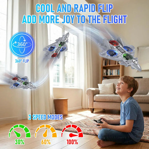 Child flying Rad Remote Control Plane With Lights And 360 Degree Flips Foam RC Toy for aerial stunts indoors
