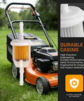 Fuel Filter 1/4 Inch And 5/16 Inch Two Pack Plug And Play Replacement installed on lawn mower with durability graphic.