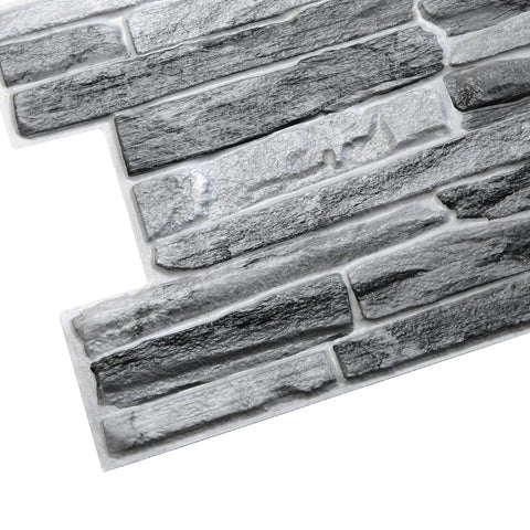 Dark Grey Faux Slate PVC 3D Wall Panels Pack Of 10 For Quick Easy Accent Wall Makeover Each Panel Measures 3.3 Ft By 1.7 Ft 98 Cm By 50 Cm 5.61 Sq Ft Coverage Rustic Textured Interior Design Paneling, showing close-up texture of faux slate.