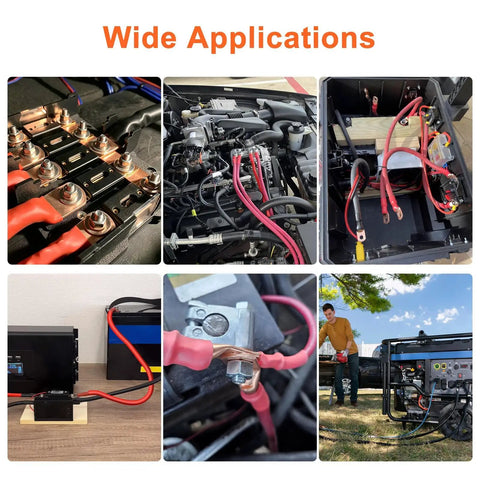 Top Grade 220 Pieces Copper Wire Lug Kit With AWG 6 8 10 And 12 Battery Cable Ends Includes Ring Terminals Heat Shrink Tubes Plus Storage Box For Your Rig, installed on vehicle battery cables
