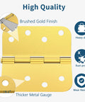 Three Pack Four Inch Exterior Door Hinges Brushed Gold With Five Eighths Inch Radius Corners Removable Pin Heavy Duty For Front And Back Doors Anti Rust No Squeaks Built To Last detailed brushed gold finish and features