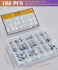 All In One Heavy Duty M6 M8 M10 Nuts Bolts Set With Washers Nine Most Common Sizes 188 Piece Hex Machine Screws in case