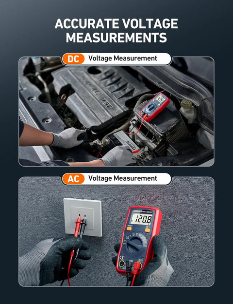 Image of All In One Digital Multimeter For DIYers With Auto Ranging Voltmeter Ohmmeter NCV Safe Tester And Battery Checker showing DC and AC measurements
