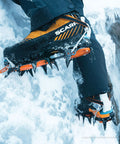 Ice climbing with crampons on icy terrain for use with Heavy Duty Crampon Pouch Fakir Pro Grade Weather Resistant Storage Bag