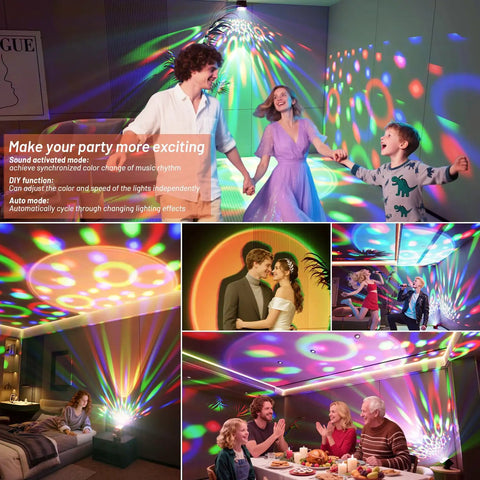 Family enjoying Disco Ball Light Party Lamp With Sunset Mode, DJ Disco Light With 6 Working Modes in a home setting.