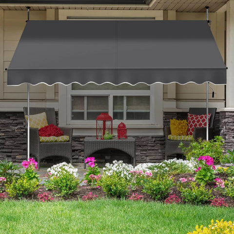 No Drill Manual Retractable Awning 118 By 118 Inches Outdoor Sunshade Shelter With Adjustable Angle And Height Patio Door Canopy