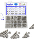 Heavy Duty Top Shelf 304 Stainless Steel Hex Socket Cap Screw And Nut Assortment Kit Featuring Metric Fasteners For Bike Builds 3D Printer Mods And Home DIY Repairs, assorted screws and nuts in a storage box.