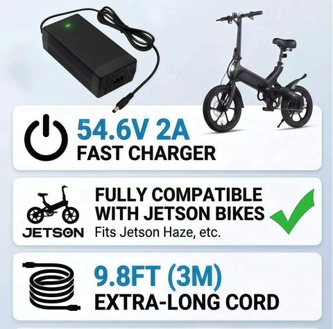 54.6V High Performance Charger For Haze Battery With 9Ft Cooling Cord, 100V-240V AC Input, Barrel Connector, Compatible With JHAZE-BLK, JHAZE-BLK-OB, JHAZE-CAN-BLK, JHAZEBLK