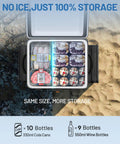 Top Tier Game Changer 12 Volt Portable Freezer And Compressor Cooler With Dual U20 Batteries For Rigs And Road Trips Delivers Sick Chilling Power Straight Up On The Go filled with meats, ice cream, and beverages, showcasing 100% storage capacity.
