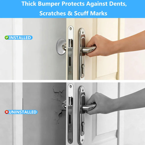 Clear Self Adhesive Door Stoppers For Wall Heavy Duty Gel Bumpers installed and uninstalled comparison against wall damage