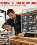 Top Tier 2 In 1 Cordless Electric Staple Gun And Brad Nailer Combo For Quick Woodworking and home fixes being used with safety goggles.