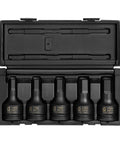 Five-piece metric hex set in a case, Three Quarter Inch Drive Impact Hex Driver Set Five Piece Metric 14mm To 24mm CrMo Steel Dual Size Markings