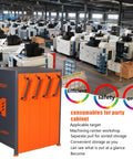 Vertical CNC Tool Drawer Cabinet For Garage And Shop Multi Purpose Tool Storage System Built Tough For Warehouse Or Workshop Durable Steel Frame With ABS Drawers Easy Access Storage Solution, orange steel cabinet in machining workshop
