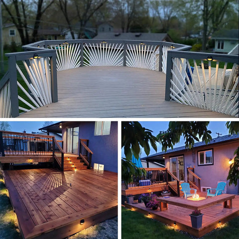 12 Pack Low Voltage LED Deck Lights For Outdoor Steps And Landscape, 2W Integrated LEDs, illuminated deck and steps