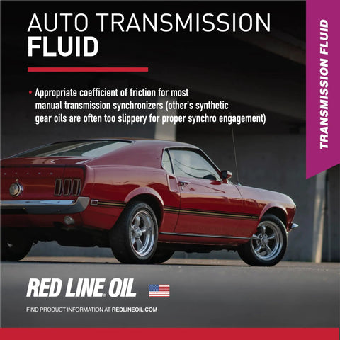 D4 Synthetic Automatic Transmission Fluid For Smooth Shifts And Gear Protection ad with vintage red car background.