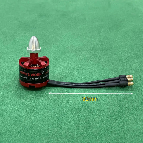 Buttery Smooth A2212 Brushless Motor Set 920KV showing motor with pre-soldered wires for drone builds on green surface.