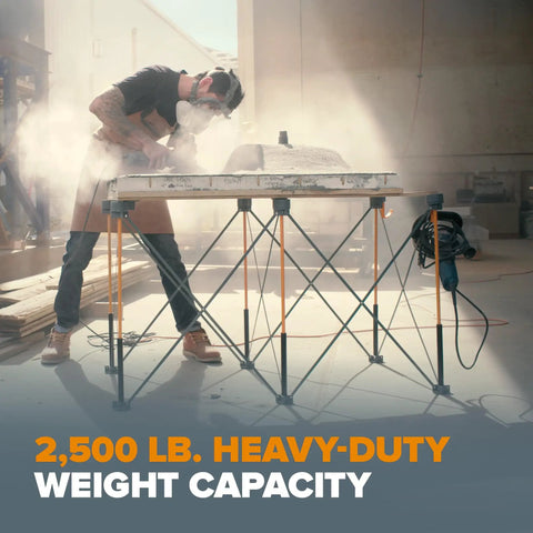 Person using Portable Folding Work Table Kit For Diy And Shop Use A Sturdy 24 By 48 Inch Work Surface With 1500 Lb Capacity And A 30 Inch Working Height Complete Accessories Pack Including Six X Cups Non Slips Three Quick Clamps Two Cord Hooks And Carry Bag CK625 in workshop