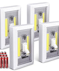 Bright Wireless COB LED Night Light Switches With 200 Lumen Output, Battery Operated, 4 Pack, Includes 12 Batteries, No Fuss Adhesive Mount