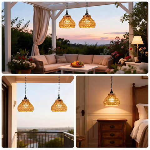 Rechargeable Cordless Outdoor Chandelier 2 Pack Colorful Hanging Pendant Lights With Remote No Wiring For Yard Gazebo Super Slick Night Vibes Easy Install Lowkey Awesome Setup in patio setting.