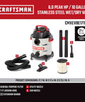 10 Gallon Wet Dry Shop Vacuum With 6.0 Peak HP Motor Stainless Steel Drum Portable Vacuum with accessories and filter