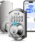 Wifi Fingerprint Smart Door Lock For Front Door Keyless Entry With App Remote Control And Alexa Google Home Compatible Fresh Satin Nickel Design with keypad and smartphone app.