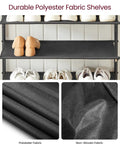 Solid Multi Tier Shoe Rack Storage Organizer Holds Twelve To Sixteen Pairs With Reinforced Steel Frame And Durable Fabric Shelves close-up of durable polyester fabric shelves.