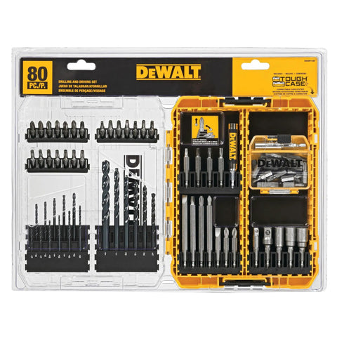 80-Piece Drill Bit And Screwdriver Set With Connectable Storage System, Patented Bit-Bar Design, Clear Lid, Yellow Case