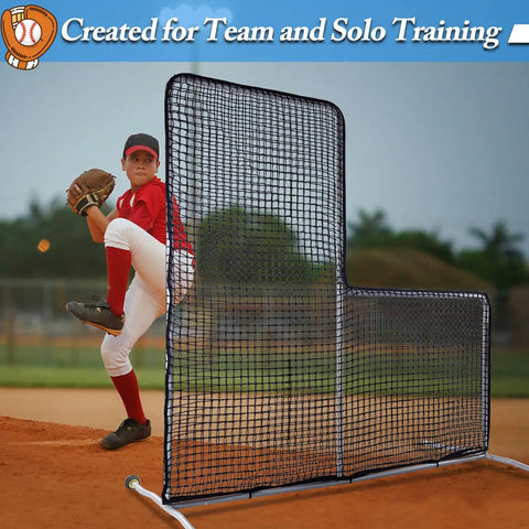 7x7 Foot Baseball Softball L Screen For Pitcher Safety With Wheels Portable Pitcher Guard With Steel Frame On Field